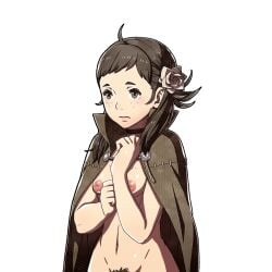 1girls bangs breasts brown_eyes brown_hair cape choker completely_nude edit female female_only female_pubic_hair fire_emblem fire_emblem_fates flower freckles hair_flower inverted_nipples medium_hair mozu_(fire_emblem) naked_cape nintendo nipples nude nude_female nude_filter pubic_hair samuraijam34 small_breasts solo transparent_background twintails upper_body