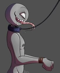 1boy collar doggy_style gray_body looking_pleasured looking_up no_visible_genitalia non-human peter_(your_boyfriend) rope simple_background smiling stickman submissive tongue_out toony your_boyfriend_(game)