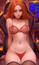 1girls absurd_res alternate_version_available bra calvin_klein dota dota_2 gamer_girl huge_breasts kittew lina lingerie looking_at_viewer panties red_hair seductive seductive_look see-through sitting stockings thick_thighs thighhighs voluptuous_female wide_hips