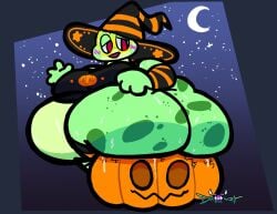 amphibian anthro ass belly big_ass big_belly big_breasts big_butt blush bottomless breasts butt_focus clothing fat feelingdrowzy frog furry girly glasses halloween halloween_costume hi_res hops_(feelingdrowzy) huge_ass huge_belly huge_butt hyper_ass hyper_belly hyper_butt looking_back male male_only moon night obese obese_male overweight overweight_male presenting presenting_hindquarters pumpkin red_eyes sitting sitting_on_pumpkin solo solo_male superchub sweat sweaty sweaty_butt watermark waving witch_hat