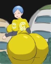 1girls 2d 2d_(artwork) 2d_artwork alternate_ass_size ass_bigger_than_breasts ass_bigger_than_head ass_bigger_than_torso ass_focus big_breasts blue_eyes blue_eyes_female blue_hair bottom_heavy bubble_ass bubble_butt buildings bulma bulma_(dragon_ball) bulma_briefs bulma_briefs_(dragon_ball_super_superhero) butt capsule_corp color colored curvaceous curves curvy curvy_body curvy_figure curvy_hips curvy_thighs detailed_background dragon_ball dragon_ball_super dragon_ball_super_super_hero eyes_closed fat_ass female giant_ass gigantic_ass gigantic_butt gigantic_thighs huge_ass humongous_ass jumpsuit looking_back massive_ass massive_thighs mature_female mature_woman milf momiji_(artist) monochrome_background open_mouth pear-shaped_figure pear_shaped plump_ass plump_thighs round_ass round_breasts round_butt short_hair shounen_jump simple_background smile thick thick_ass thick_hips twitter_link voluptuous voluptuous_female yellow_jumpsuit