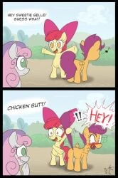 anus apple_bloom_(mlp) ass blackmorass cub dated embarrassed english_text equid equine exposed female female/female flustered friendship_is_magic genitals hasbro horn horse long_tail mammal my_little_pony nude pony pussy raised_tail ribbons scootaloo_(mlp) signature sweetie_belle_(mlp) tail tail_grab text unknown_artist wings young