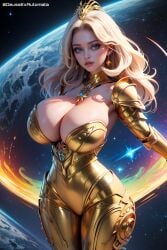 ai_generated armor big_breasts blonde_hair blue_eyes deussexautomata female golden_armor voluptuous voluptuous_female