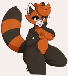 ailurid anthro astro_(alicedapanda) breasts female fluffy fluffy_tail genitals heart hi_res i_am_kat95 kneeling mammal pussy red_panda solo tail thick_thighs