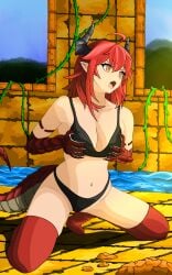 curran_(ningen_fushin) dragon_girl horns ningen_fushin_no_boukensha-tachi_ga_sekai_wo_sukuu_you_desu red_hair thick_thighs tsubaki_curran