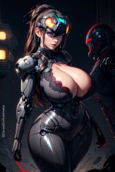 1girls 2023 ai_generated armor artificial_limb big_breasts black_hair breasts_bigger_than_head cleavage clothed_female cybernetics deussexautomata female prosthetic_arm purple_hair robotic_arm sci-fi science_fiction voluptuous voluptuous_female