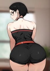 1girls aged_up ai_generated ass ass_focus bent_over black_hair blurry_background boruto:_naruto_next_generations boruto:_two_blue_vortex earrings exposed_shoulders female female_only from_behind fully_clothed high_resolution jewelry kisou large_ass light-skinned_female light_skin looking_at_viewer looking_back megane naruto pale-skinned_female pale_skin revealing_clothes sarada_uchiha shiny shiny_clothes shiny_hair shiny_skin short_hair single_earring sleeveless solo teenage teenage_girl thick_thighs thighs time_skip uchiha_sarada uchiha_symbol