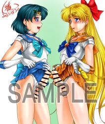 ami_mizuno bishoujo_senshi_sailor_moon bow breasts censored clothing futa_only futanari gabri-l minako_aino penis sailor_mercury sailor_venus sample skirt skirt_lift small_breasts thighs