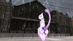 absurd_res anthro ass bubble_butt city_17 generation_1_pokemon hi_res legendary_pokemon light lighting male male/male mewtwo nintendo pokemon pokemon_(species) raining skelefoxdesign solo thunder train_station