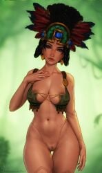 1girls 2023 areola_slip awilix_(smite) black_hair bottomless bra bra_only breasts deity earrings female female_only freli goddess hi-rez_studios mayan mayan_headdress mayan_mythology mesoamerican_mythology mostly_nude mythology nipple_peek purple_eyes pussy smite solo tagme