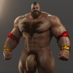 1boy 3d 3d_(artwork) abs arm_scar balls bara beard big_balls big_muscles big_pecs big_penis chest_hair daddy dilf erection flaccid gay hair hairy hairy_chest hairy_male human male male_only moustache muscular muscular_human muscular_male navel nipples nude pecs penis pubes scar solo street_fighter voluox yaoi zangief