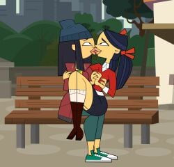 asian asian_female boots die eyes_rolling_back fully_clothed kissing kitty_(tdi) mk_(tdi) pennsatucky safe sitting_on_lap the_ridonculous_race total_drama_island total_drama_island_(2023) yuri