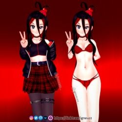 belly_button big_breasts black_hair breasts dyed-hair dyed_hair evil_nimu gesugao igneuzz nimu peace_sign red_bikini red_bikini_top red_lingerie soft_shading thick_thighs thigh_highs tummy virtual_youtuber vtuber youtube youtube_hispanic