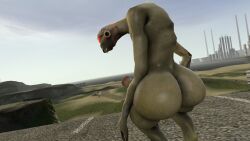 2_fingers 3d_(artwork) alien anthro ass big_butt digital_media_(artwork) erection fingers genitals half-life hi_res humanoid landscape_background male multi_eye not_furry penis presenting solo source_filmmaker valve vortigaunt willie_piv