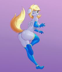 anthro ass breasts derpy_hooves gloves my_little_pony pegasus smile stockings wonderbolts_uniform