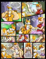 2013 age_difference anthro areola balls bed big_breasts blue_eyes blush bra breasts brown_eyes canine chubby closed_eyes clothing comic dialog english_text erection female fox fur furry_tail group hair heart hump inside kitsune_youkai knot lagomorph male miles_prower milf mother multi_tail navel nipples nude open_mouth orange_hair page_1 panties parent penetration penis pussy pussy_juice rabbit sega smile sonic_(series) sweat tail tails text underwear undressing vanilla_the_rabbit wet wet_pussy yellow_fur