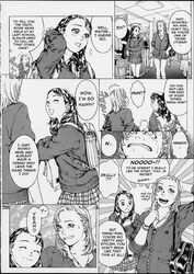 female girls_next_door_2nd hard_translated mihoto_kouji monochrome multiple_girls translated yuri