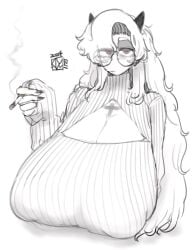 ayatakazumu big_breasts demon demon_girl demon_horns helltaker huge_breasts large_breasts massive_breasts pale_skin sagging_breasts source_request zdrada_(helltaker)