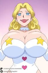 1female 1girls 2026 ai_generated artist_name bare_shoulders big_ass big_boing big_breasts blonde_hair blue_eyes breasts choker cleavage curly_hair curvy elbow_gloves female female_only gloves gradient gradient_background heart hi_res high_quality high_resolution highres huge_ass huge_breasts lady_susan leotard lipstick long_hair looking_at_viewer makeup open_mouth patreon patreon_username red_lips smile solo star_(symbol) strapless sweat unjobdespiert upper_body watermark white_choker white_gloves zatch_bell