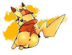 1boy anthro anus ass barefoot big_ass black_eyes bottomless clothed clothing deerstalker deerstalker_hat detective detective_pikachu detective_pikachu_(series) furry hat headwear long_ears looking_at_viewer looking_back lying male male_only mammal mostly_nude nintendo on_ground on_side pikachu pokémon_(species) pokemon pokemon_detective_pikachu portrait presenting presenting_anus presenting_hindquarters raburigaron rodent shirt smile solo testicles video_games white_border yellow_background yellow_fur