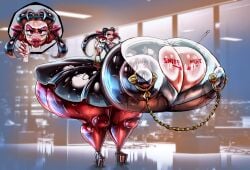 bimbo bimbo_lips bimbofication breasts breasts_bigger_than_head brown_hair clothed female game_freak giant_breasts gym_leader huge_breasts hyper hyper_breasts large_breasts musk musk_clouds nintendo noonun platform_heels plump plump_breasts plump_thighs pokemon pokemon_rse roxanne_(pokemon) roxanne_(pokemon_rse) steam steaming_body