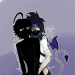 2boys ahoge angry annoyed annoyed_expression backshots big_ahoge blue_hair blush blushing_at_partner bored boring clothed_male consensual dark_body disappointed eyes_only face_mask gay gay_sex hate_sex lumi_(rotten_callie) mad mask nude_male oc original_character original_characters rarepair rotten_callie shaking silhouette skinny_male slender_body solin_(rotten_callie) tail toxic_yaoi trembling whimpering wings yaoi