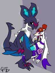 3_fingers 3_toes accessory alternate_color alternate_species anthro bat black_body black_scales black_sclera blue_body blue_penis blue_scales blue_underbelly bodily_fluids breath claws clothing cum cum_in_vagina cum_inside digital_media_(artwork) dragon duo emanata eyeshadow feet female feral fingers flat_chested fur generation_5_pokemon generation_6_pokemon genital_fluids genitals gravel_pit_(artist) hat headgear headwear hi_res impregnation long_neck makeup male male/female mammal mane mienshao multicolored_body mustelid musteline mythological_creature mythological_scalie mythology nintendo noivern onomatopoeia ovum penis pin_accessory pin_button pokemon pokemon_(species) purple_body purple_eyeshadow purple_fur red_claws red_clothing red_eyes red_hat red_headwear scales scalie semi-anthro sex signature size_difference sound_effects sperm_cell standing standing_sex sylvie_(wups) tail text toe_claws toes true_musteline vaginal_fluids vinyl_(gravel_pit) weasel whiskers white_body white_fur white_mane