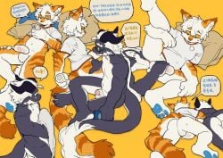 anal anthro anthro_on_anthro balls biped blue_eyes chinese_text countershade_fur countershade_torso countershading domestic_cat dragon duo eyebrows felid feline felis fur genitals glans hair hi_res horn hu_ku_li_(milkybot) humanoid_genitalia humanoid_penis inner_ear_fluff interspecies kemono male male/male mammal milkybot mythological_creature mythological_scalie mythology oral orange_body orange_fur penetrable_sex_toy penis rimming scalie sex sex_toy tail text tuft white_hair yay_(milkybot)