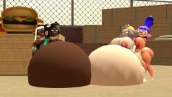 2futas 2girls 3d chocolate_and_vanilla cumflated cumflated_belly cumflation dark-skinned_futa dark_skin futa_on_female hyper hyper_balls hyper_belly hyper_cumflation hyper_testicles kennyb0mber_(artist) light-skinned_futa light_skin lydian_(inkling_oc) manny_(inkling_oc) marina_(splatoon) pearl_(splatoon) splatoon