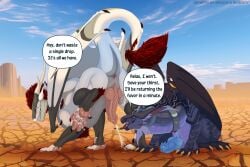 anal anus artist_collaboration balls beverage bodily_fluids claws creek desert dragon drinking drinking_urine duo european_mythology feral genital_fluids genitals golden_rain golden_shower hi_res invalid_tag knot leak male male/male mouth mythological_creature mythological_scalie mythology owl_light pee_drinking peeing penis scalie teeth tongue urine urine_in_mouth watersports western_dragon wings