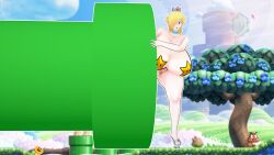 3d big_breasts blonde_hair choker hiderlink20 high_heels koikatsu naked pasties pipe princess_rosalina super_mario_bros.