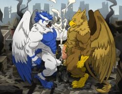 abs anthro avian balls beak biceps big_muscles big_penis bird bodily_fluids brown_body brown_fur building building_destruction carpo city city_background city_crushing city_destruction cityscape claws crush cum cumshot destruction duo ejaculation erection feathered_wings feathers feet finger_claws fingers footprint fur genital_fluids genitals gryphon huge_muscles humanoid_genitalia humanoid_penis landscape_dwarfing macro macro_anthro male masturbation muscular muscular_anthro muscular_male mythological_avian mythological_creature mythology nude open_mouth orgasm outside owl paws pecs penile penile_masturbation penis ruins sky smile sova stomping tail toe_claws toes vein veiny_penis wfa white_body white_fur wings