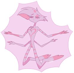 angel_dust_(hazbin_hotel) closed_eyes demon erection four_arms glowing hazbin_hotel kneeling male multi_arm multiple_arms naked no_source nude penis pink_body pink_fur ranxxxu solo white_body white_fur