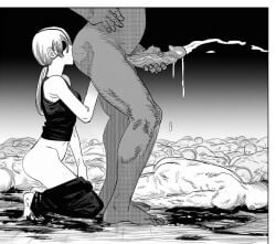ai_assisted artist_name big_penis black_and_white blacked blood cheating corpse corpses cum cumming cumming_from_rimjob dark_skin dead_body eye_patch fujimoto_tatsuki_(style) gore jerking jerkingoff kissing_ass kneeling lesbian_gets_dicked lesbian_with_male manga_style netorare ntr pants_down pants_off queen_of_spades rimjob rimming rimming_male short_hair small_ass small_breasts thick_thighs tied_hair veiny_penis yuri