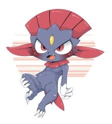 2017 3_fingers 3_toes aliasing anthro binary_drawing black_nose blush claws digital_drawing_(artwork) digital_media_(artwork) doneru feet female female_anthro finger_claws fingers forehead_gem full-length_portrait gem generation_4_pokemon genitals grey_body hand_on_leg nintendo nude nude_anthro nude_female open_mouth open_smile outline pokemon pokemon_(species) portrait raised_leg red_eyes shaded sharp_teeth simple_background smile solo tail teeth toe_claws toes vulva weavile white_outline