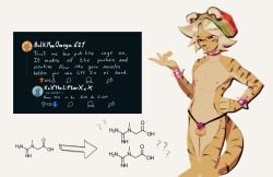 2025 anthro balls blonde_hair bracelet chastity_cage chastity_device choker clothing digital_media_(artwork) digital_painting_(artwork) ears_through_headwear english_text felid flat_chastity_cage fur furgonomic_headwear furgonomics genitals glistening glistening_hair hair hand_on_own_waist hat headgear headwear hi_res jewelry looking_down male mammal messy_hair necklace painting_(artwork) pantherine pekorelle pink_chastity_cage pink_choker pink_jewelry pink_necklace reddit simple_background slim_anthro slim_male solo spiked_bracelet spikes standing striped_body stripes tail text theo_(pekorelle) tiger white_background yellow_body yellow_fur