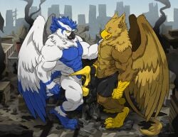 abs anthro avian balls balls_outline beak biceps big_muscles big_penis bird boxer_briefs brown_body brown_fur building building_destruction bulge carpo city city_background city_crushing city_destruction cityscape claws clothed clothing crush destruction detailed_bulge duo erection erection_under_clothing feathered_wings feathers feet finger_claws fingers footprint fur genital_outline genitals gryphon huge_muscles humanoid_genitalia humanoid_penis landscape_dwarfing macro macro_anthro male masturbation muscular muscular_anthro muscular_male mythological_avian mythological_creature mythology outside owl paws pecs penile penile_masturbation penis penis_outline ruins sky smile sova stomping tail toe_claws toes topless underwear vein veiny_penis wfa white_body wings