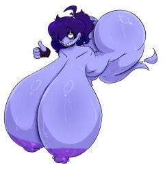 1girls 2d ass big_areola big_ass big_breasts big_nipples bored_expression breasts bubble_ass bubble_butt female floating floating_hands ghost ghost_girl gloves hyper_breasts naked no_arms no_legs nude ohdelight_(rt_director) pierced_nipples piercing purple_areola purple_body purple_hair rabbit5gamer small_smile solo solo_female solo_focus sweat sweaty_body thumbs_up transparent_background