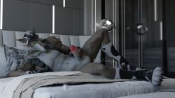 1boy 1furry 3d 3d_(artwork) 3d_artwork abs anthro anthropomorphic balls bed bedroom canid canine canis erect_penis erection fortnite furry furry_male jerking jerking_off jerkingoff male male_only masturbation mcfizzyd_(nuthead101) naked naked_male nude nude_male on_bed pecs penis six_pack solo solo_male veins watermark wendell_(fortnite) wolf