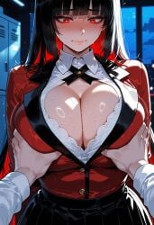 ai_generated ass_focus big_ass big_breasts big_butt big_thighs black_hair breast_grab cute huge_ass huge_breasts huge_butt huge_thighs jabami_yumeko kakegurui miyuai pantyhose red_eyes school_uniform seductive sexy sexy_armpits skirt thick thick_ass thick_butt thick_legs thick_thighs