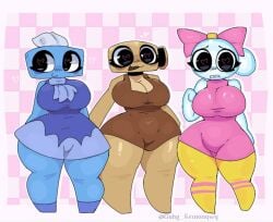 3girls big_breasts big_eyes breasts colored dandy's_world eyelashes guhg_kemon heart_eyes heart_pupils poppy_(dandy's_world) roblox shelly_(dandy's_world) thicc thick_thighs tisha_(dandy's_world) wide_hips