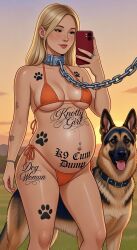2d ai_assisted ai_generated belly_piercing bikini blonde_hair bound canine canine_on_human chain_leash chained chains collar couple couple_(romantic) domestic_dog female_on_feral femsub feral feral_on_female feral_on_human german_shepherd human_female human_on_feral imminent_bestiality imminent_sex implied_bestiality implied_sex leash leash_and_collar light-skinned_female light_skin mascara outdoors paw_tattoo pawprint pregnancy pregnant pregnant_belly pregnant_sex restrained romantic romantic_ambiance romantic_couple selfie submissive_human sunset tattoo tattoos unknown_artist zoophilia zoophilia_pregnancy