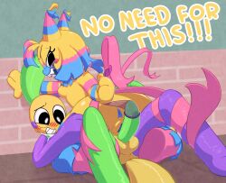1boy 1boy1girl 1girls 2026 absurd_res animate_inanimate anthro ass balloon balls blue_asshole blue_body blush blushcrunch_studio breasts clothed clothing condom condom_refusal dandy's_world dandys_world dialogue digital_media_(artwork) duo erection fat_ass fat_cock fat_pussy female four-pundo fourpundo genitals green_body hi_res highres humanoid imminent_sex inflatable living_pinata looey_(dandy's_world) male male/female multicolored_body no_condom nude open_mouth penis pinata pink_body purple_body removing_condom roblox roblox_game sexual_barrier_device sharp_teeth smile tagme tail taking_off_condom teeth text toon_(dandy's_world) vaginal_penetration yatta_(dandy's_world) yellow_body