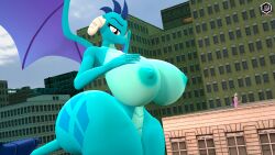 16:9 4k absurd_res anthro areola big_breasts biped blue_body breasts detailed_background dragon duo eyelashes female friendship_is_magic genitals hasbro hi_res huge_breasts larger_female lucy_moon macro male membrane_(anatomy) membranous_wings my_little_pony mythological_creature mythological_scalie mythology nipples nude outside penis princess_ember_(mlp) pupils purple_body scalie size_difference smaller_male thick_thighs widescreen wings