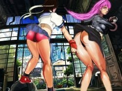 athena_asamiya bloomers buruma crossover female female_only human king_of_fighters multiple_females panties psycho_soldier sakura_kasugano street_fighter thong upskirt xkalipso