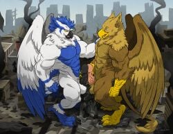 abs anthro avian balls beak biceps big_muscles big_penis bird brown_body brown_fur building building_destruction carpo city city_background city_crushing city_destruction cityscape claws crush destruction duo erection feathered_wings feathers feet finger_claws fingers footprint fur genitals gryphon hi_res huge_muscles humanoid_genitalia humanoid_penis landscape_dwarfing macro macro_anthro male masturbation muscular muscular_anthro muscular_male mythological_avian mythological_creature mythology nude outside owl paws pecs penile penile_masturbation penis ruins sky smile sova stomping tail toe_claws toes vein veiny_penis wfa white_body wings