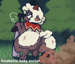 2025 2_horns anthro anus ass balls big_anus big_butt black_eyes blush blush_lines bovid breath brown_fart_cloud brown_horn capelet capelet_only caprine clothing crouching cult_of_the_lamb domestic_sheep evergreen_tree fart fart_cloud feces feces_pile flaccid freakette fur genitals grass grey_anus grey_balls grey_body grey_ears grey_penis grey_skin half-closed_eyes hi_res holding_melee_weapon holding_object holding_sword holding_weapon horn huge_butt lamb_(cult_of_the_lamb) male male_anthro male_farting mammal massive_monster_(studio) melee_weapon mostly_nude mostly_nude_anthro mostly_nude_male narrowed_eyes nature open_mouth outside penis pine_tree plant red_capelet red_clothing scat scratches sheep short_horn small_horn solo sword tail teeth text tree url weapon white_body white_fur white_tail wool_(fur)