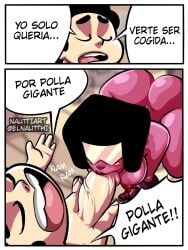 anus areola big_areola big_ass big_breasts big_butt blowjob breasts cartoon_network crystal_gem fellatio female garnet_(steven_universe) nauttiart spanish_text steven_quartz_universe steven_universe steven_universe_future sucking