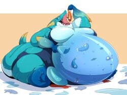 anthro aquatic belly_on_ground belly_overhang big_belly big_breasts breasts eating fangs fat_ass fat_belly fat_breasts fat_folds fat_legs fat_rolls fat_woman fins fish fish_girl furry gills glistening_body goldfish grabbing_belly hanging_belly holding_belly immobile inflation monster monster_hunter obese oc overweight overweight_female ripped_clothing ripping_clothing see_through see_through_skin shark shark_girl shark_tail sharp_teeth shiny_skin sitting stuffing transparent_belly transparent_body veryfilthything vore water_inflation weight_gain zamtrios