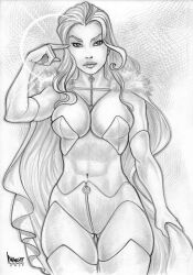 abs big_breasts black_and_white breasts choker cleavage emma_frost female fit_female grayscale hand_on_head marcio_fernandes marvel marvel_comics new_x-men telepath telepathy thick_thighs thigh_gap thighs white_queen x-men